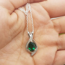Load image into Gallery viewer, Dazzlingrock Collection Pear 9X6 MM Lab Created Emerald & Round Diamond Ladies Teardrop Pendant, 14K White Gold