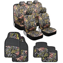 Load image into Gallery viewer, BDK Camo Car Seat Covers Full Set with Camo Car Floor Mats – Complete Interior Protection Set, Realistic Green Forest Camouflage Pattern, Camoflauge Interior Accessories for Auto Truck Van & SUV