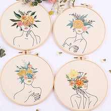 Load image into Gallery viewer, REEWISLY 4 pcs of Embroidery Starter kit with Patterns and Instructions, DIY Adult Beginner Cross Stitch Kits, Including 2 Plastic Embroidery Rings, 1 Pair of Scissors, Colored Threads and Needles