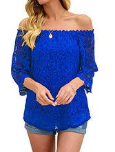 Load image into Gallery viewer, Dressy Tops for Women Wedding Lace Off Shoulder Party Blouses Date Night Outfit Royal Blue L