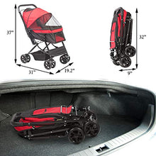Load image into Gallery viewer, LONABR Folding Dog Stroller Travel Cage Stroller for Pet Cat Kitten Puppy Carriages - Large 4 Wheels Elite Jogger - Single or Multiple Pets (Red - 1 cage)