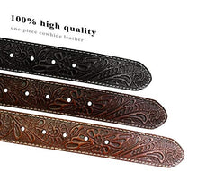 Load image into Gallery viewer, Genuine Full Grain Western Floral Engraved Tooled Leather Belt Strap 1-1/2" Wide (Tan, 34)