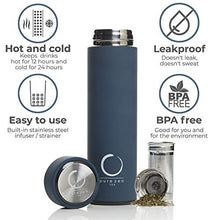 Load image into Gallery viewer, Pure Zen Tea Thermos with Infuser - Stainless Steel Insulated Tea Infuser Tumbler for Loose Leaf Tea, Iced Coffee and Fruit-Infused Water - Leakproof Tea Tumbler With Infuser - 15oz - Blue