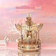 Load image into Gallery viewer, ROKR 3D Wooden Puzzles for Adults Mechanical Music Box Romantic Carousel, DIY Music Box Model Building Kits for Teens, DIY Crafts/Hobbies/Gifts Desk Decor for Girls Ages 14+ (Romantic Carousel)
