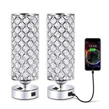 Load image into Gallery viewer, Crystal Table Desk Lamp with USB Port, Acaxin Elegant Bedside Light with Crystal Shade, Glam Lamps for Bedrooms, Decorative Lamp, Nightstand Lamp for Bedroom/Living Room/Dressing Room (Set of Two)