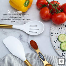 Load image into Gallery viewer, White Silicone and Gold Cooking Utensils for Modern Cooking and Serving, Stainless Steel Gold Serving Utensils - Spatulas for Non Stick Cookware