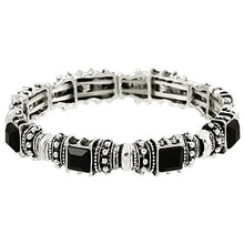 Load image into Gallery viewer, Falari Vintage Acrylic Crystal Antique Silver Stretch Bracelet (Black.)