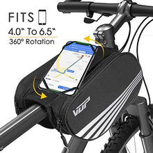 Load image into Gallery viewer, VUP Bike Front Frame Bag, Universal Bicycle Motorcycle Handlebar Bag, Top Tube Bike Bag with 360° Rotation Cell Phone Holder for iPhone 11 Pro/XS MAX/XR/X/7/8 Plus, Galaxy S9/8/7/6/Note, Nubia, Huawei