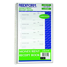Load image into Gallery viewer, Rediform 23L119 Money and Rent Unnumbered Receipt Book, 5 1/2 x 2 3/4, Three-Part, 120 Sets/Book