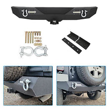 Load image into Gallery viewer, Rear Bumper Compatible with 2007-2018 Jeep Wrangler JK & Unlimited Rock Crawler Bumper w/2" Hitch Receiver, D-Ring, LED Lights (Textured Black)