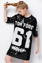 Load image into Gallery viewer, P&R Sparkle Glitter Sequins Hip Hop Jazz Dancing T-Shirt Dress Plus Size Clubwear,Black