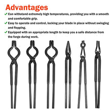Load image into Gallery viewer, PIILOO Blacksmith Tongs Beginner Bladesmith Forge Tong Knife Making Tongs Set Includes 1/4 Flat Jaw, Pick Up, Scroll, 3/8" 1/2" 5/8" Inch V-Bit Tongs (6PCS)