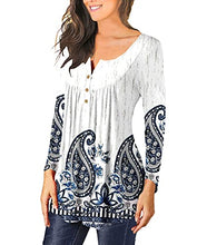Load image into Gallery viewer, MAYAMANG Women's Floral Tunic Tops Casual Blouse V Neck Long Sleeve Buttons Up T-Shirts (Long Sleeve-W-Striped N-blue, Medium)