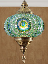 Load image into Gallery viewer, (6 Variations) Newest CopperBull 2018 XL Turkish Moroccan Tiffany Style Handmade Mosaic Hanging Ceiling Lamp Light Pendant Fixture Lantern, XL - 10" Diameter (Turquoise)