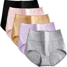 Load image into Gallery viewer, Pholeey Womens High Waist Underwear Cotton Panties Full Coverage 5 Pack