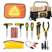 Load image into Gallery viewer, iKer Portable Air Compressor Pump Heavy Duty Tire Inflator for Car,Truck,SUV Tires,12V 70L/Min Double Cylinders Metal Air Pump 150PSI with Battery Clamp,11.5ft Extension Air Hose and Tire Repair Kit