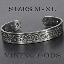 Load image into Gallery viewer, Holistic Magnets Viking Bracelet Mens (Tarnish-Free) Antique Silver Copper Magnetic Bracelet Arthritis Joint Stylish Healing Bangle Gift Boxed (VGP)-Viking Gods (M: Wrist 6.5-7.5 inch)