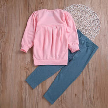 Load image into Gallery viewer, Toddler Girls Clothes Winter Warm Long Sleeve Tops Long Pants suit Kids Soft cotton 2Pcs Set(Pink, 120(5T))
