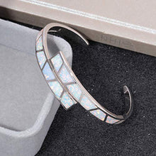 Load image into Gallery viewer, CiNily White Opal Bracelet Cuff Bangle Bracelets for Women 18K White Gold Plated Hypoallergenic Birthstone Bracelets Ladies Gemstone Bangle Bracelet