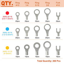 Load image into Gallery viewer, RockDIG 260PCS AWG 22-16 16-14 12-10 Copper Ring Fork Terminals Tin Plated Non-Insulated Electric Wire Connectors