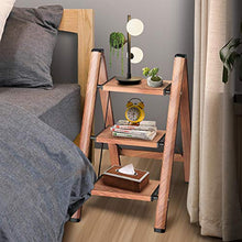 Load image into Gallery viewer, 3 Step Stool Ladder Woodgrain Shelf Aluminum Lightweight Folding with Anti-Slip and Wide Pedal for Home and Kitchen Space Saving
