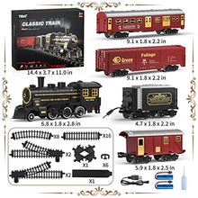 Load image into Gallery viewer, Train Set for Boys 4-7 w/ Smoke, Sounds & Light, Electric Classical Steam Engine Locomotive for Toddlers 2-4, Rechargeable Model Trains Kit Toys w/ Passenger Carriage for Kids Age 3-4