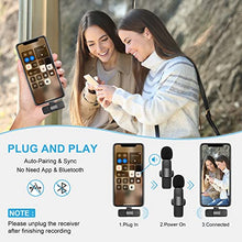 Load image into Gallery viewer, Wireless Lavalier Microphone for iPhone iPad, Plug-Play Wireless Mic for Recording, Live Stream, YouTube, TikTok, Facebook, Noise Reduction Auto-Sync