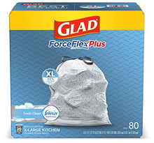 Load image into Gallery viewer, Glad ForceFlexPlus XL Grey Kitchen Drawstring Trash Bags, Febreze, 20 Gal, 80 Ct (Package May Vary)