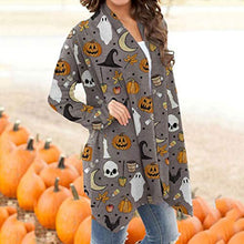Load image into Gallery viewer, Women's Pumpkin Cat Cardigan Halloween Long Sleeve Open Front Knit Sweater Overwear Coat Plus Size Sweatshirt.S-5XL Gray