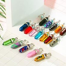 Load image into Gallery viewer, 60 Pieces Hexagonal Chakra Pendant Bullet Crystal Pendant Gemstone Pointed Quartz Stone Pendants with Storage Bag (60 Colors)