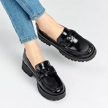 Load image into Gallery viewer, VERDASCO Platform Loafers for Women Leather Chunky Heel Lug Sole Shoes Womens Penny Loafers Comfort Slip On Round Toe Office Work Shoes Fashion Dress Shoes for Women(Black with Chain, 8)