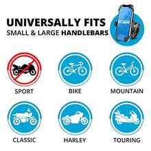 Load image into Gallery viewer, Roam Universal Premium Bike Phone Mount for Motorcycle - Bike Handlebars, Adjustable, Fits iPhone 11, X, XR, 8 | 8 Plus, 7 | 7 Plus, 6s Plus | Galaxy, S10, S9, S8, Holds Phones Up to 3.5" Wide