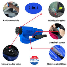 Load image into Gallery viewer, Resqme Family Pack of 3 with accessories, The Original Emergency Keychain Car Escape Tool, 2-in-1 Seatbelt Cutter and Window Breaker, Made in USA, Blue, Orange, Yellow