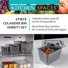 Load image into Gallery viewer, Kitchen Spaces Gray Colander Bin Variety Pack, Fridge Organizer, Produce Storage, Keep Vegetables Fresh, Three Sizes