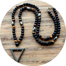 Load image into Gallery viewer, Bergort Beads Black Mens Hematite Triangle Pendants Necklace Fashion Jewelry for Party Street Prom