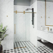 Load image into Gallery viewer, VIGO VG6041MGCL6074 3.0" L -60.0" W -74.0" H Elan Frameless Sliding Rectangle Shower Door with Clear 0.38" Tempered Glass and Stainless Steel Hardware in Matte Gold Finish with Reversible Handle