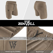 Load image into Gallery viewer, ZENWILL Mens Gym Running Shorts, Workout Athletic Bodybuilding Fitness Shorts with Zip Pockets (Small, Beige)