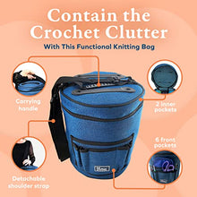 Load image into Gallery viewer, BeCraftee Crochet Bag - Large Craft Organizer to Store Crocheting & Knitting Supplies - Portable Yarn Storage with 7 Pockets for Tools, Shoulder Strap and Handle - Blue