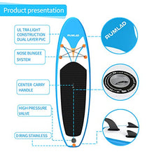 Load image into Gallery viewer, Rumlad Inflatable Stand Up Paddle Board 4 Inches Thick with One-Way Sup Dedicated Pump&Backpack,Adjustable Special Pulp,Simple Foot Rope,Waterproof Cell Phone Bag,Youth & Adult,Blue