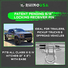 Load image into Gallery viewer, Rhino USA Trailer Hitch Lock - Patented 5/8" Locking Receiver Pin for Class III IV Hitches - Weatherproof Anti-Theft Lockable Pin with Dust, Mud & Gunk Protection - Used to Tow Truck, Boat, Bike