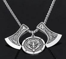 Load image into Gallery viewer, GuoShuang Men Viking Nordic Odin's Wolf and Raven Rune Pendant Necklace