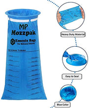 Load image into Gallery viewer, MP MOZZPAK Vomit Bags – 24 Pack – 1000ml Emesis Bags – Leak Resistant, Medical Grade, Portable, Disposable Barf Bags, Puke, Throw Up, Nausea Bags for Travel Motion Sickness, Car & Aircraft, Kids, Taxi