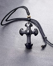 Load image into Gallery viewer, Lightock Black Obsidian Cross Necklace Pendant for Men Women Gifts Lord's Prayer Religious Amulet Healing Crystal Quartz Protection