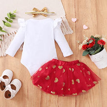 Load image into Gallery viewer, My First Valentine's Day Newborn Baby Girl Outfit Long Sleeve Romper + Valentine's Tutu Skirt + Headband 3PCS Clothing Set (White, 6-12 Months)