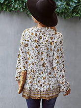 Load image into Gallery viewer, KAYWIDE Women's Casual Boho V Neck Top Loose Floral Printed Long Sleeve Beach Shirts Blouses (036-White, Large)