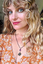 Load image into Gallery viewer, MOLDAVITE & SUGILITE Pendant in Real Gold! 12 Kt Genuine Crystal 19" Necklace. Synergy 12 Tektite Metaphysical Jewelry Meteorite Wire Wrap Stone