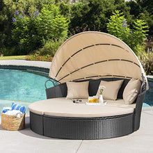 Load image into Gallery viewer, Homall Patio Furniture Outdoor Daybed with Retractable Canopy Wicker Furniture Sectional Seating with Washable Cushions for Patio Backyard Porch Pool Round Daybed Separated Seating (Beige)