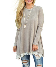 Load image into Gallery viewer, WEKILI Women's Tops Long Sleeve Lace Scoop Neck A-line Tunic Blouse Khaki M/US 8-10