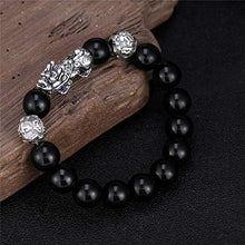 Load image into Gallery viewer, Feng Shui Pixiu Black Obsidian Wealth Bracelet, Feng Shui Decoration, Dragon Attract Good Luck and Wealth Jewelry Adjustable Elastic for Men Women Black Silver 5 Pcs