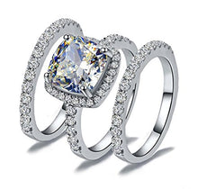 Load image into Gallery viewer, VenetiaDIamond.com Realistic 101 facets Square Cushion Cut 2 carats Simulated Diamond Ring Double Bands Set 3 pcs (6)